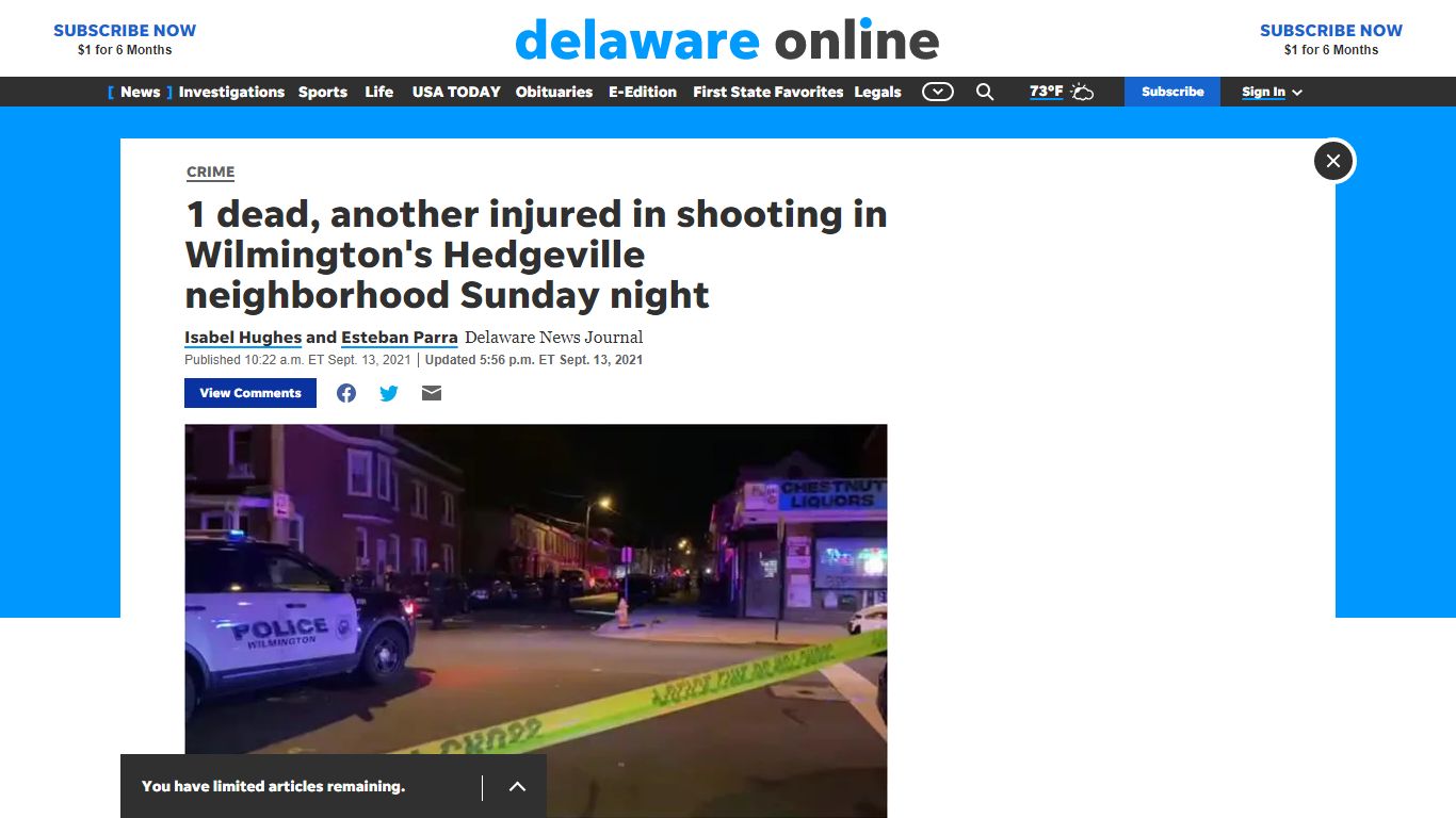 1 dead, another injured in shooting in Wilmington's Hedgeville ...