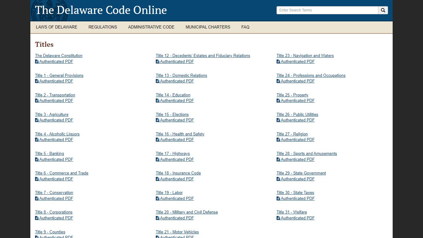 Delaware Code Online